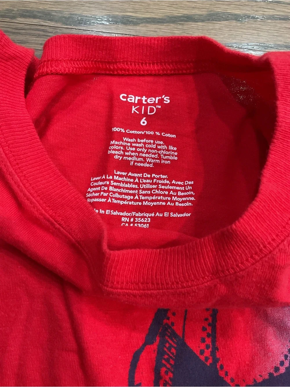 Carter's Boys Red Long Sleeve Dinosaur Graphic Shirt Size 6